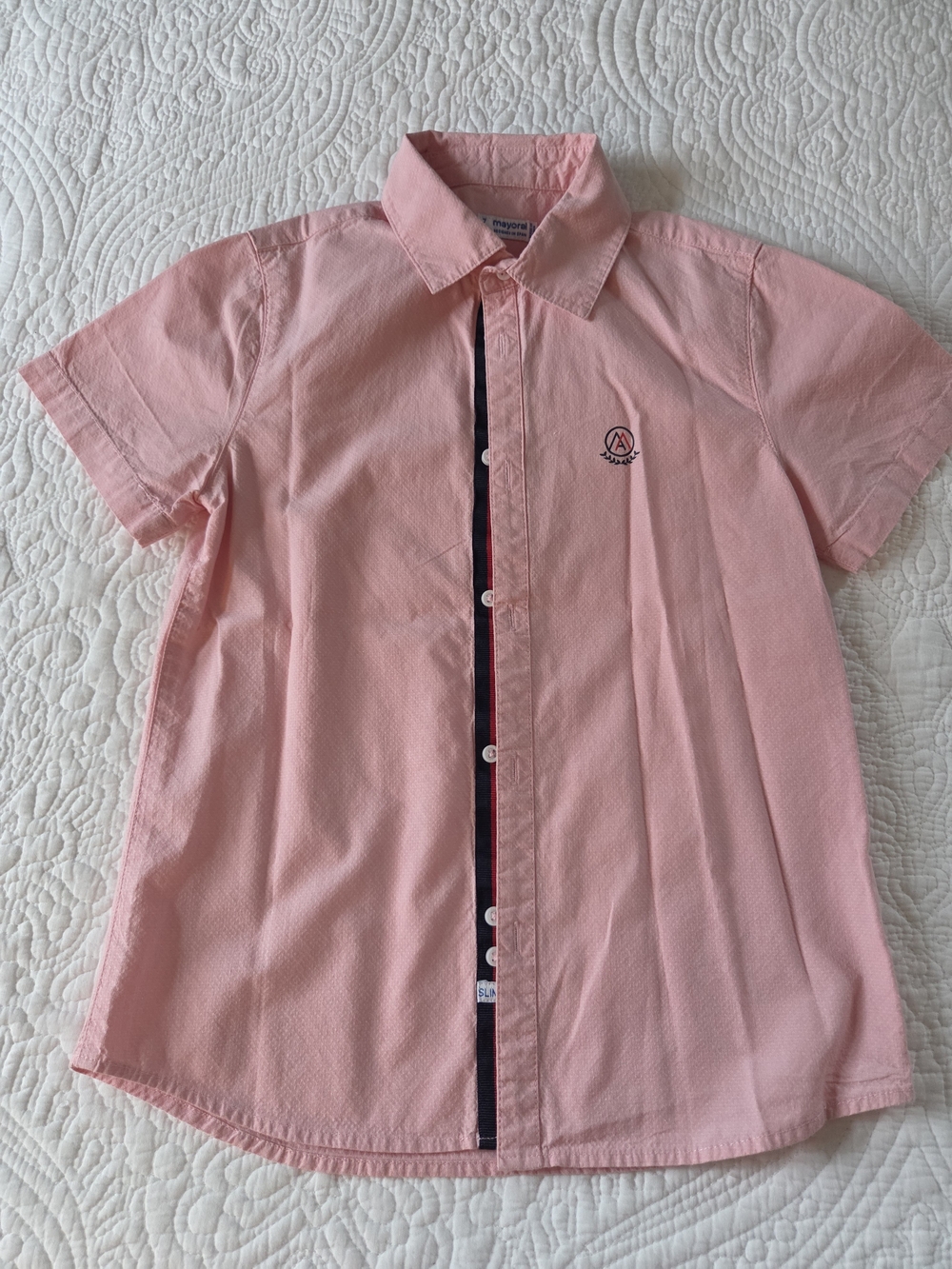 Mayoral Pink Short-Sleeve Button-Down Shirt with Contrast Placket